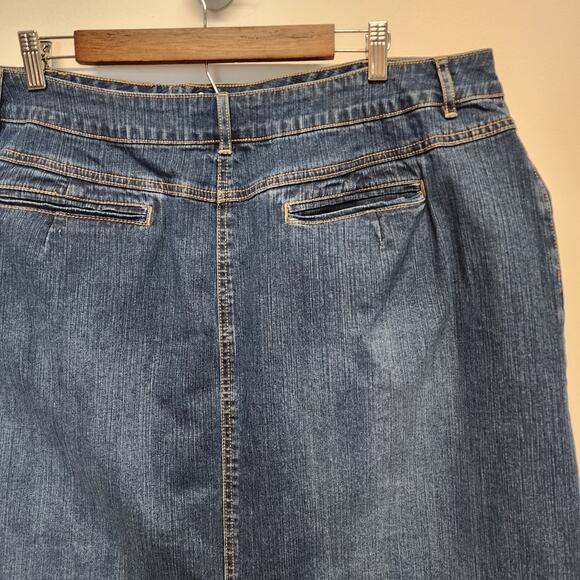 Vintage Y2K Cato Denim Maxi Skirt Size 20W Medium Wash Back Slit Boho Festival - Picture 4 of 11